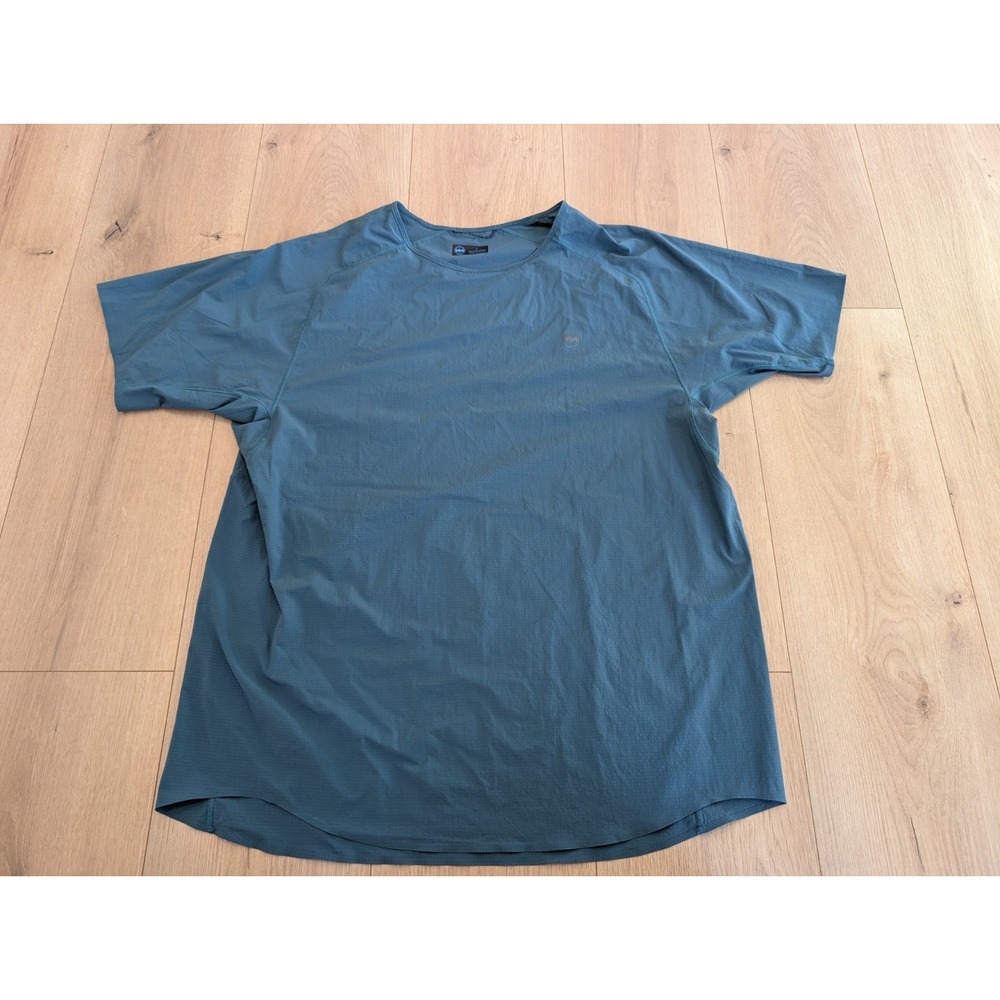 Janji Mens Tee Running Shirt Aqua Green/Blue Run Everywhere Short Sleeve Large